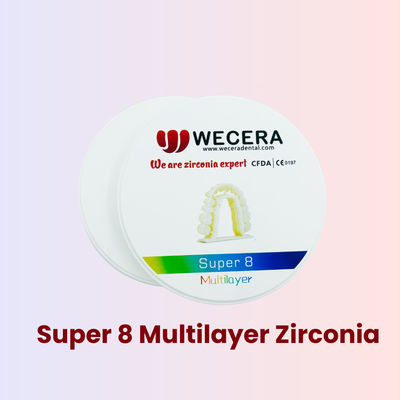 Multilayer Zirconia Block Density 6.0-6.3g/cm3 100% Precise Scaling Factor 1500 Degree Sintering Program for Dental Crowns